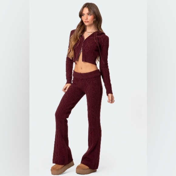 Edikted Pants - Edikted Women's Burgundy Knit pants